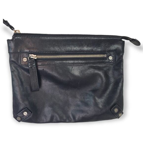Club Monaco Black Buttery Soft Leather Clutch Purse With Wrist Handle 11" x 8.5" - Picture 3 of 10